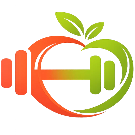 Orange-grünes Logo-Icon in Form eines Apfels mit einer integrierten Fitness-Hantel von Sarah Grässle.